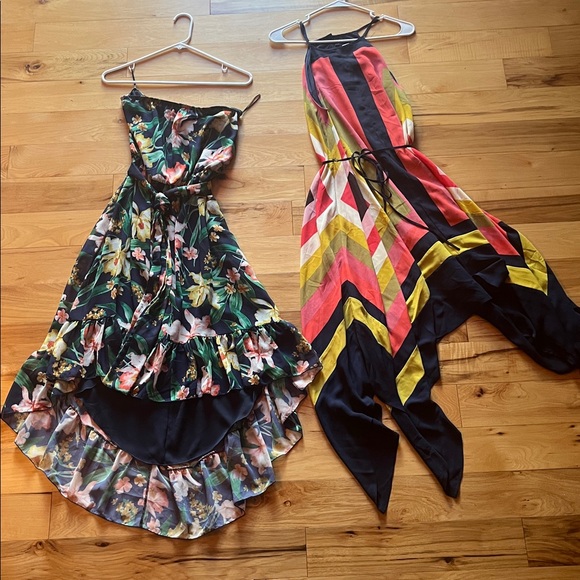 New York & Company Dresses & Skirts - Lot of 2 Floral hi low strapless dress & Striped Multicolor center hi sides low